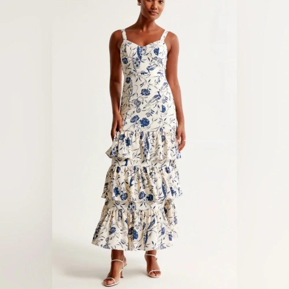 ABERCROMBIE & FITCH Drama Ruffle Tiered Maxi Dress size M NWT $150